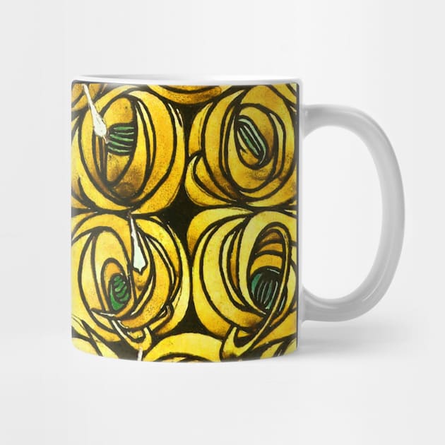 GOLD YELLOW ROSES AND TEARDROPS Art Nouveau Floral by BulganLumini